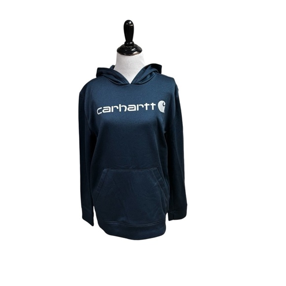 Carhartt Other - Carhartt Boy's L Large 14-16 Hoodie Sweater Blue Fleece Lined Graphic Logo Print